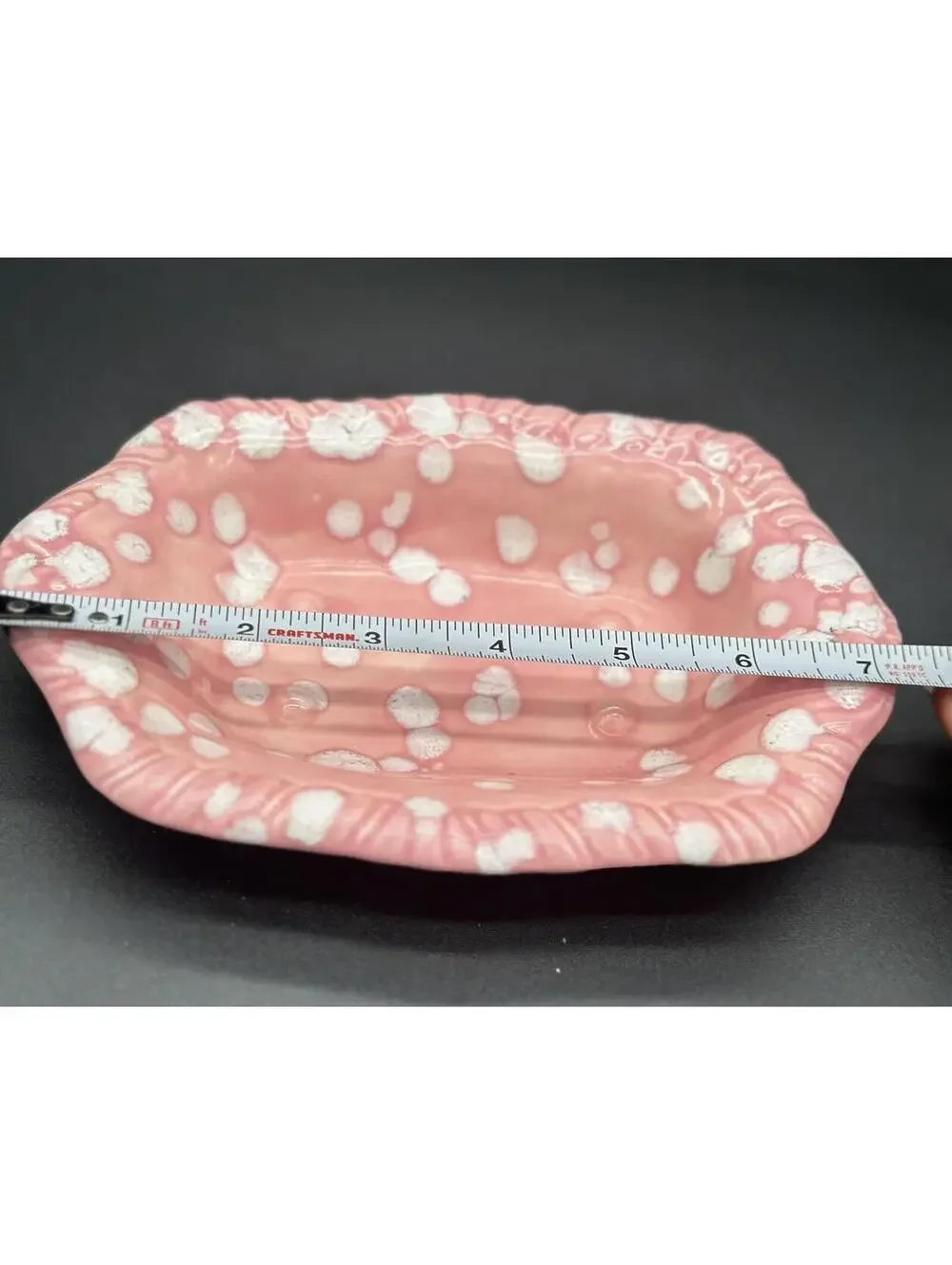 🌸 Vintage Pink White Speckled Ceramic Soap Dish Trinket Dish 1950s 🌸